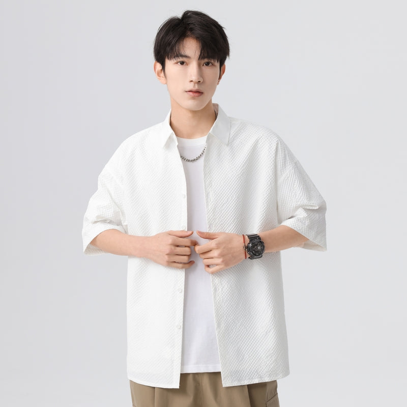 Igoi Amerika tekis rangli oddiy asosiy modellar bo'shashgan yagona ko'krakli teksturali yelkada erkin his qiluvchi oddiy yuzta tekis kalta yengli ko'ylaklar bir xil modeldagi erkaklar va ayollar