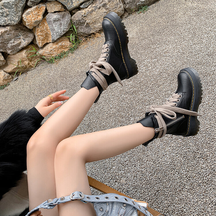 Balletcat воловьей кожи шнуровка ретро шик авангард темперамент высота увеличивается мода тенденция универсальный повседневная короткие сапоги 4,5 см женщины