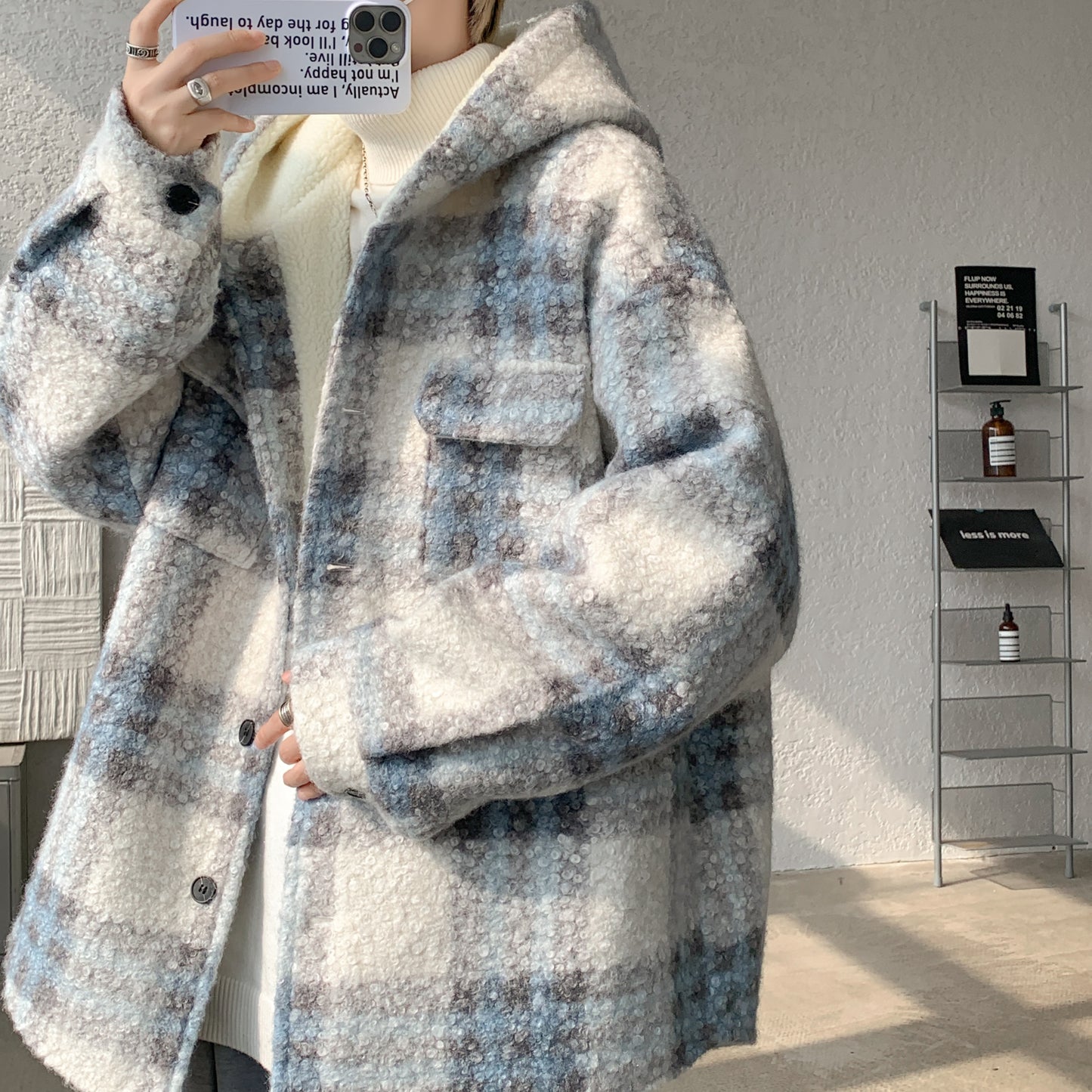 Hvga ochilgan yelka Amerika retro yostiqli qalinlashgan shilimshiq flanel chiziqli kurtka kardigan kundalik qulay koreys kiyimi kaputli kichik shannon palto kuz va qish trendi bo'sh premium tuyg'u qalin tozalik shamol baxmal hislar