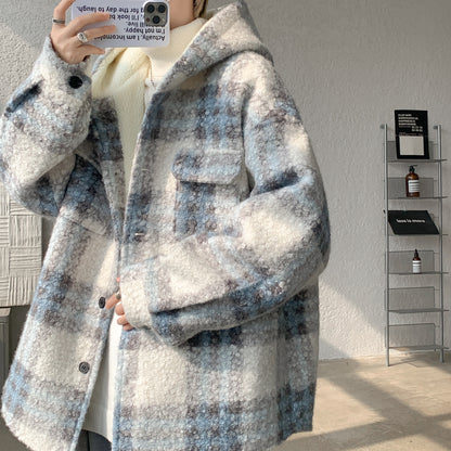 Hvga ochilgan yelka Amerika retro yostiqli qalinlashgan shilimshiq flanel chiziqli kurtka kardigan kundalik qulay koreys kiyimi kaputli kichik shannon palto kuz va qish trendi bo'sh premium tuyg'u qalin tozalik shamol baxmal hislar