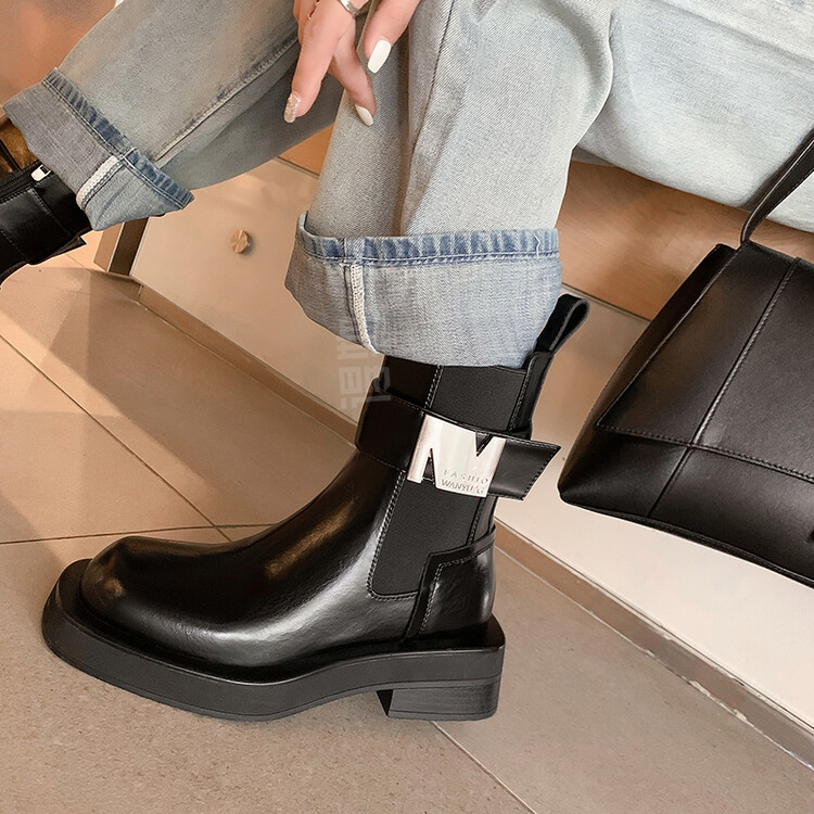 Balletcat cow leather personalised trend metal buckle fashion short boots 6cm women's