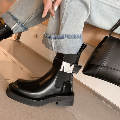 Balletcat cow leather personalised trend metal buckle fashion short boots 6cm women's