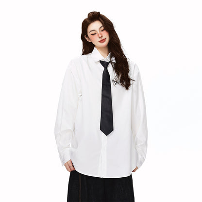 Pal ongaco pal ongaco Amerika yuqori ko'cha asosiy modellari oddiy sof paxta tanasi harflari brend logotipi bosma erkin tasodifiy universal koreys tekis rangli lapel uzun yengli ko'ylaklar bir xil modellar bilan erkaklar va ayollar