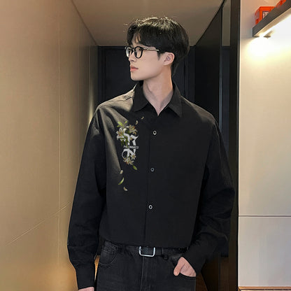 Pal ongaco pal ongaco Amerika retro jinssiz asosiy modellar harflar logotipi soxta kashtado'zlik o'simliklari gulli dizayn printlar oddiy lapel bo'shashmasdan qulay yelkalar paxta uzun yengli erkaklar va ayollar uchun ko'ylaklar