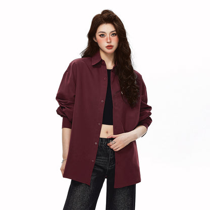 Pal ongaco pal ongaco Amerika yuqori ko'cha asosiy modellari oddiy sof paxta tanasi harflari brend logotipi bosma erkin tasodifiy universal koreys tekis rangli lapel uzun yengli ko'ylaklar bir xil modellar bilan erkaklar va ayollar