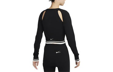 Nike sportswear полосатый вышитый мягкий трикотаж с длинным рукавом женский черный