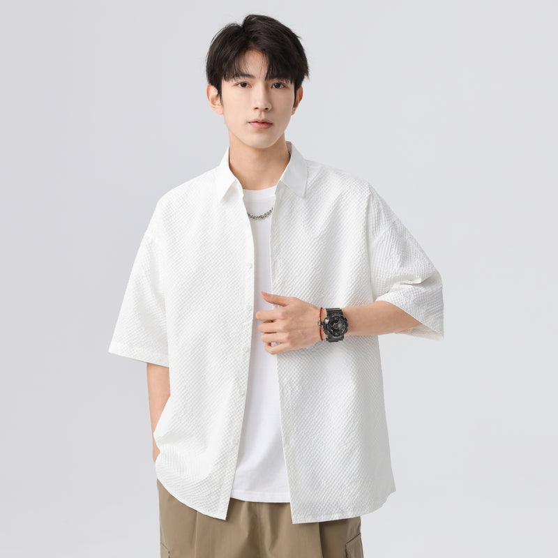 Igoi Amerika tekis rangli oddiy asosiy modellar bo'shashgan yagona ko'krakli teksturali yelkada erkin his qiluvchi oddiy yuzta tekis kalta yengli ko'ylaklar bir xil modeldagi erkaklar va ayollar