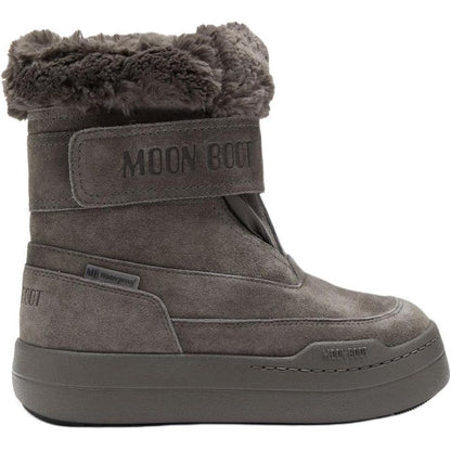 Moon boot junior park strap suede round toe logo low kids boots grey kids'