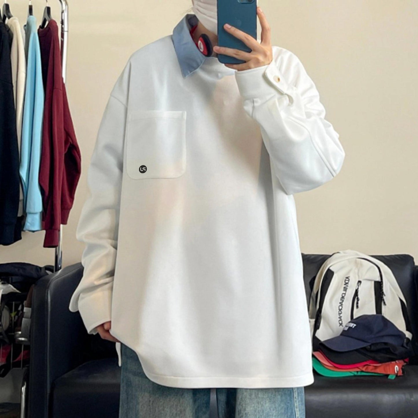 Paddy Julia Amerika tide brendi harflari bir xil rangdagi brend logotipi bo'sh tasodifiy uzun yengli kozok bir xil paragraf bilan erkaklar va ayollar