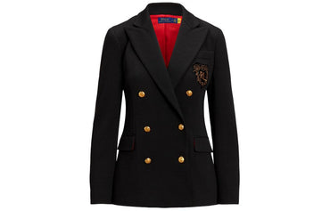 Polo Ralph Lauren SS24 Logo Aplike Qo'sh ko'krakli Slim Fit Uzun yengli Blazer Ayollar Qora