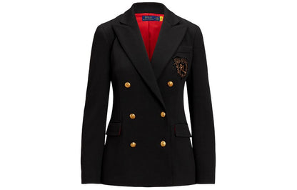 Polo Ralph Lauren SS24 Logo Aplike Qo'sh ko'krakli Slim Fit Uzun yengli Blazer Ayollar Qora