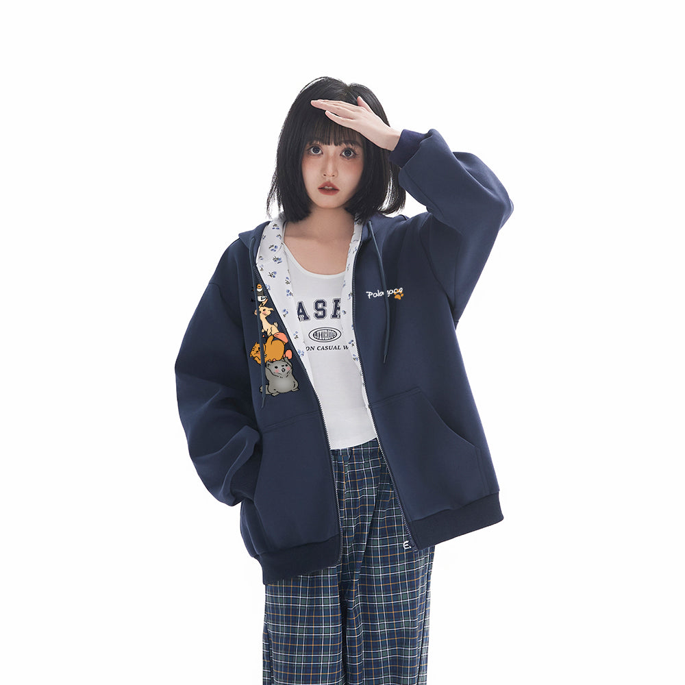 Pal ongaco pal ongaco Amerika retro soddaligi multfilm naqshli bosma harflar logotipi erkin universal trend ko'ylagi ko'ylagi qulay tasodifiy kaputli kardigan kozok erkaklar va ayollar bir xil paragraf bilan