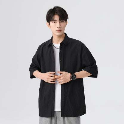 Igoi Amerika tekis rangli oddiy asosiy modellar bo'shashgan yagona ko'krakli teksturali yelkada erkin his qiluvchi oddiy yuzta tekis kalta yengli ko'ylaklar bir xil modeldagi erkaklar va ayollar