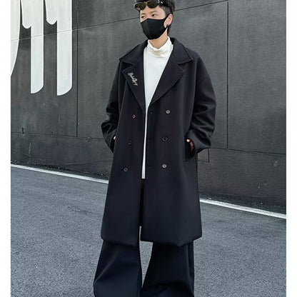 Mato chizig'i kichik odamlar koreyscha bir ko'krakli uzun bo'sh qulay katta cho'ntaklar kostyum yoqasi issiq Britaniya uslubidagi jun tvid palto katta ma'noda trench palto tasodifiy ko'p qirrali ochiladigan yelkali uzun yengli