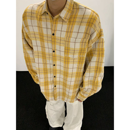 Hvga vintage plaid miu bo'limi yuqori intellektual ma'noda dangasa bo'shashmasdan uzun yengli plaid hit rangli dizayn ma'nosi shaxsiyat ijodiy moda aseksual katta ma'noda vintage oddiy qulay lapel ko'ylak erkaklar va ayollar teng