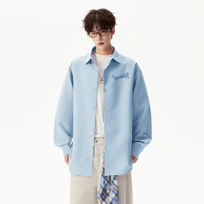 Pal ongaco pal ongaco Amerika yuqori ko'cha asosiy modellari oddiy sof paxta tanasi harflari brend logotipi bosma erkin tasodifiy universal koreys tekis rangli lapel uzun yengli ko'ylaklar bir xil modellar bilan erkaklar va ayollar