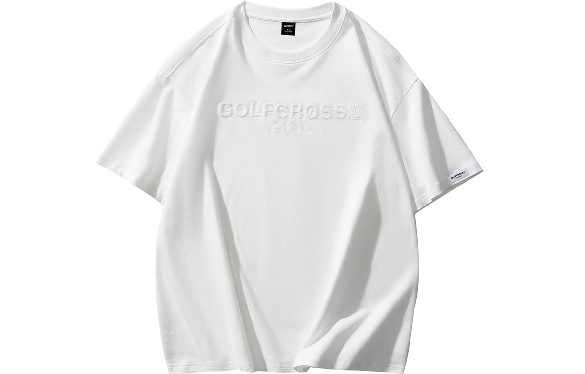 Golfkross harflari shimgichli bosilgan naqshinkor kashtado'zlik tasodifiy yumaloq bo'yinli yelkali qisqa yengli futbolkalar naqshli erkaklar va ayollar