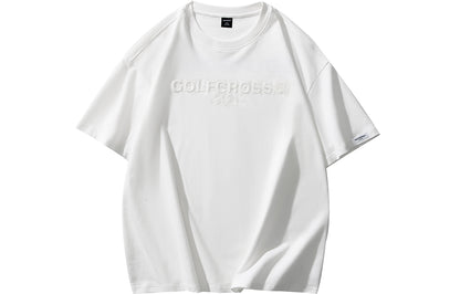 Golfkross harflari shimgichli bosilgan naqshinkor kashtado'zlik tasodifiy yumaloq bo'yinli yelkali qisqa yengli futbolkalar naqshli erkaklar va ayollar