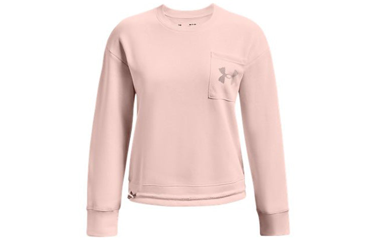 Under armour andromeda rival mesh флис теплый нагрудный карман мягкий круглый шеи пуловер свитер зимний женский розовый