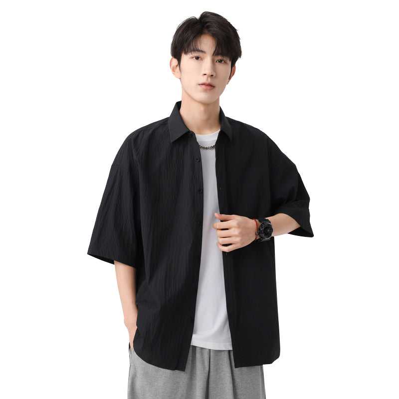 Igoi Amerika tekis rangli oddiy asosiy modellar bo'shashgan yagona ko'krakli teksturali yelkada erkin his qiluvchi oddiy yuzta tekis kalta yengli ko'ylaklar bir xil modeldagi erkaklar va ayollar