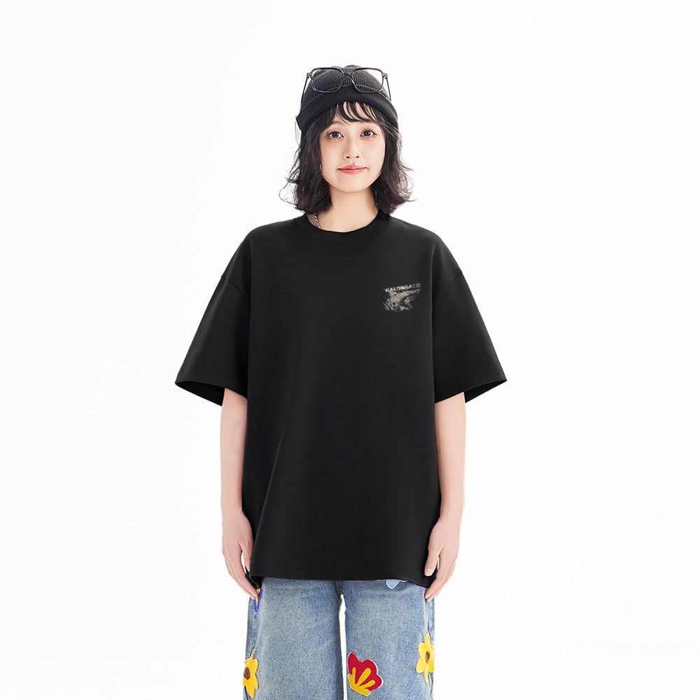 Pal ongaco amerikalik gangster chiroyli shark harflari bosma sayohat universal niche genderless tide bo'sh ekipaj bo'yinli qisqa yengli futbolka erkaklar va ayollar bir xil