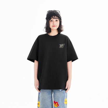 Pal ongaco amerikalik gangster chiroyli shark harflari bosma sayohat universal niche genderless tide bo'sh ekipaj bo'yinli qisqa yengli futbolka erkaklar va ayollar bir xil