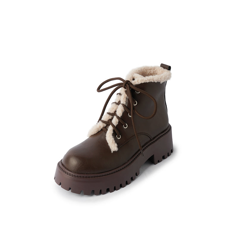 Balletcat коровья кожа толстая подошва мех шик padded темперамент сладкий дата носить удобный мода модные универсальный 11 см мартин сапоги 7 см женщины