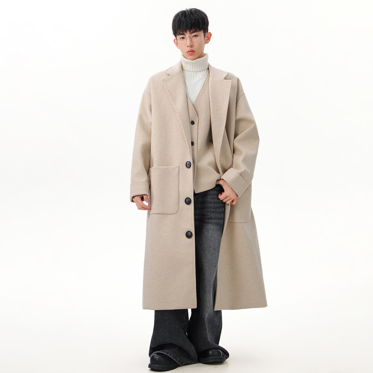 FC Barcelona koreys dangasa uslubidagi asosiy uzun cho'ntakli issiq ko'ylagi uzun yengli lapel ikki qismli qulay moda katta sezgi trendi tasodifiy palto bir xil paragrafli erkaklar va ayollar