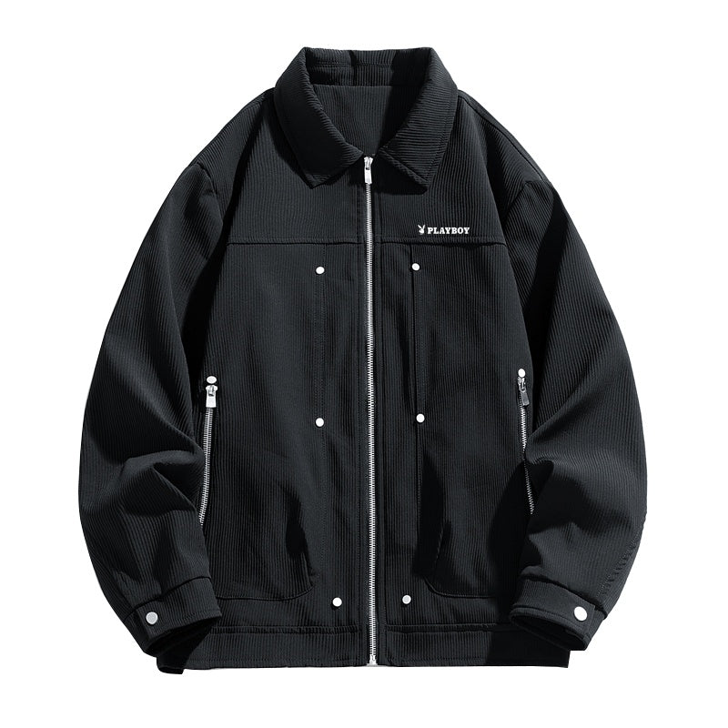 Playboy mikro teksturali metall dekorativ lapel erkaklar ko'ylagi