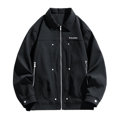 Playboy mikro teksturali metall dekorativ lapel erkaklar ko'ylagi