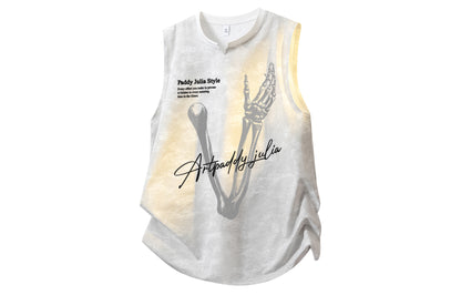 Paddy Julia Amerika oddiy oddiy ko'p qirrali tendentsiya yumaloq bo'yinli suyak harfli bosma logotip tetiklantiruvchi nafas oladigan yengsiz yelek modellari bilan erkaklar va ayollar