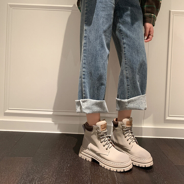 Balletcat воловьей кожи шнуровка рабочая одежда модные личности высота увеличить удобные модные тенденции сто теплый короткий мартин сапоги 5 см женщина