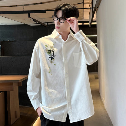 Pal ongaco pal ongaco Amerika retro jinssiz asosiy modellar harflar logotipi soxta kashtado'zlik o'simliklari gulli dizayn printlar oddiy lapel bo'shashmasdan qulay yelkalar paxta uzun yengli erkaklar va ayollar uchun ko'ylaklar