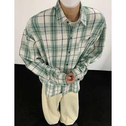 Hvga vintage plaid miu bo'limi yuqori intellektual ma'noda dangasa bo'shashmasdan uzun yengli plaid hit rangli dizayn ma'nosi shaxsiyat ijodiy moda aseksual katta ma'noda vintage oddiy qulay lapel ko'ylak erkaklar va ayollar teng