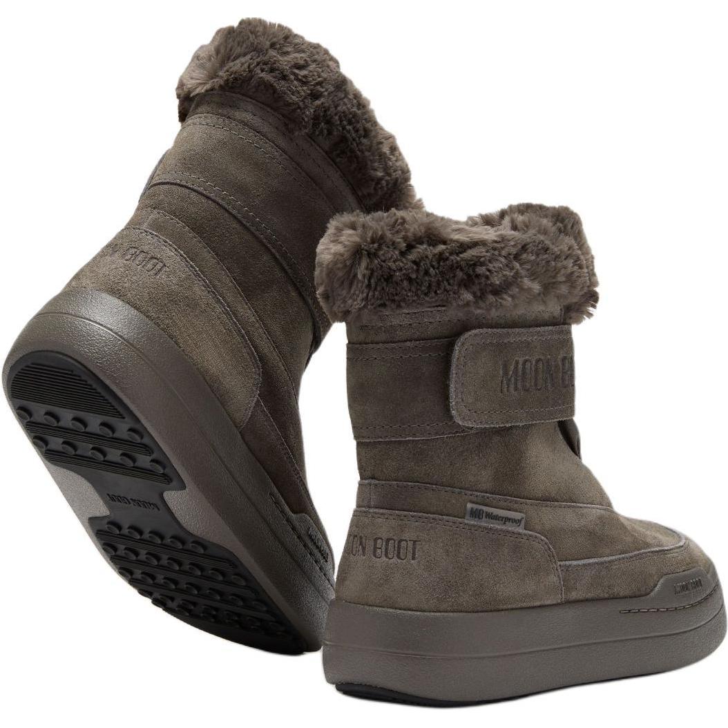 Moon boot junior park strap suede round toe logo low kids boots grey kids'