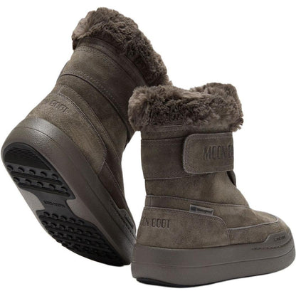 Moon boot junior park strap suede round toe logo low kids boots grey kids'