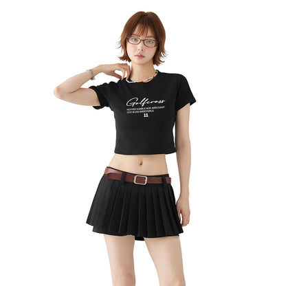 Golfcross shirin salqin ziravorlar qiz uslubi oddiy asosiy ko'p harfli logotipli bosma elkali qisqa yengli pullover yumaloq bo'yinli qisqa yengli yarim yengli ayollar futbolkasi