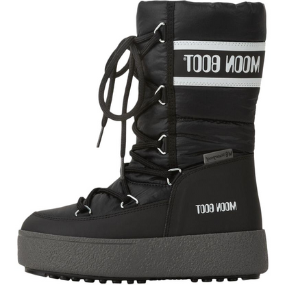 Moon boot leather fabric round toe lace up high top kid's boots black kid's