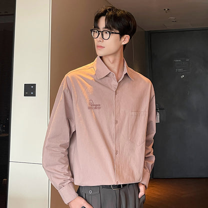 Pal ongaco pal ongaco Amerika retro yuqori ko'cha oddiy harflar logotipi bosma bir rangli trend bo'sh universal dangasa tuyg'u qulay paxta uzun yengli ko'ylak erkaklar va ayollar modellari bilan