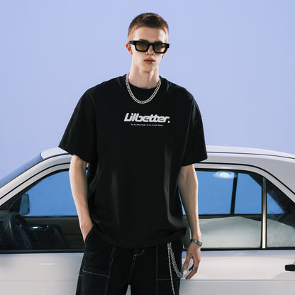 Lilbetter harfi logotipi bosma paxta amerikalik kundalik toza kiyimli dumaloq bo'yinli yarim yengli bo'shashgan juftlik qisqa yengli futbolka modelli erkaklar va ayollar