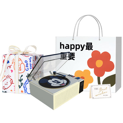 Disney retro vinil bluetooth dinamiki Hifi ovoz sifati led atrof-muhit yorug'ligi aylanadigan rekord ofis uyi aqlli AI soati ijodiy multfilm uslubidagi sovg'a to'plami