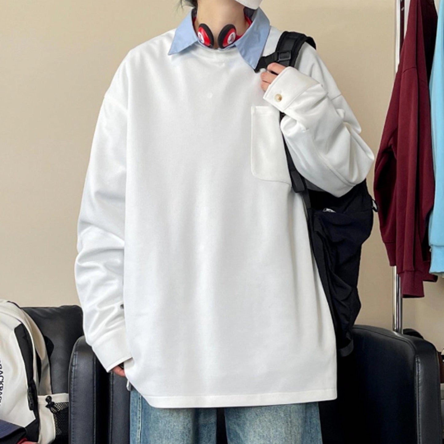 Paddy Julia Amerika tide brendi harflari bir xil rangdagi brend logotipi bo'sh tasodifiy uzun yengli kozok bir xil paragraf bilan erkaklar va ayollar