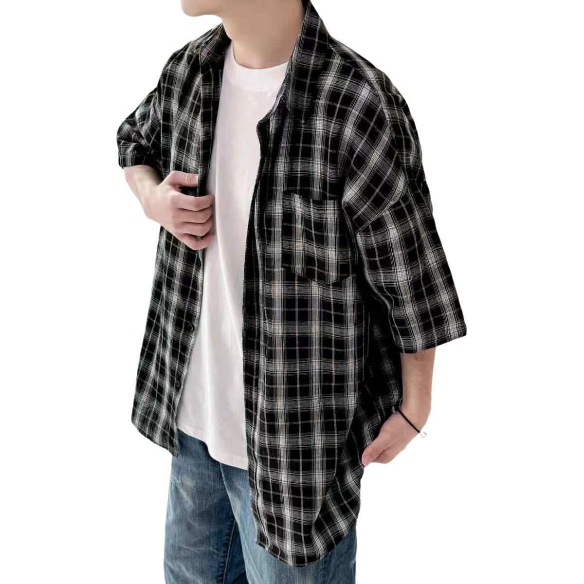 Hvga Amerika retro asosiy modellari plashli birlashma to'qnashuv rangli yarim yengli ko'ylak ko'ylagi ter singdirish nafas oladigan yupqa bo'sh katta o'lchamli talabalar partiyasi qisqa qisma ko'ylak erkaklar va ayollar modellari