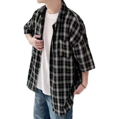 Hvga Amerika retro asosiy modellari plashli birlashma to'qnashuv rangli yarim yengli ko'ylak ko'ylagi ter singdirish nafas oladigan yupqa bo'sh katta o'lchamli talabalar partiyasi qisqa qisma ko'ylak erkaklar va ayollar modellari