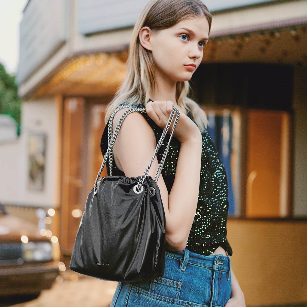 Сумка женская Charles&Keith Ck Drawstring Chain Mother Pu Bucket - Boxette Shop