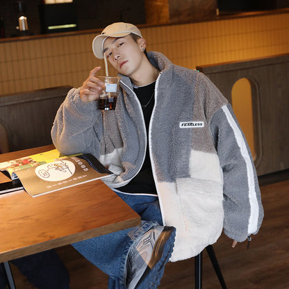 Golfkross ish kiyimi cho'ntaklari bir-biriga bog'langan to'qnashuv rangli qo'zichoq juni harflari yorlig'i qalinlashgan yoqa bo'sh paxta ko'ylagi bir xil narsali erkaklar va ayollar