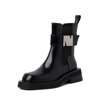 Balletcat cow leather personalised trend metal buckle fashion short boots 6cm women's