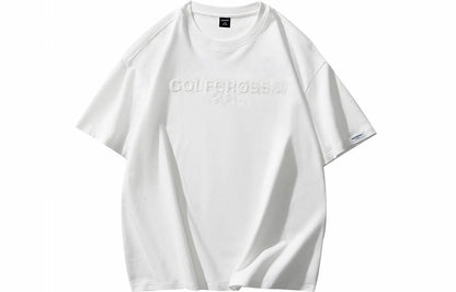 Golfkross harflari shimgichli bosilgan naqshinkor kashtado'zlik tasodifiy yumaloq bo'yinli yelkali qisqa yengli futbolkalar naqshli erkaklar va ayollar