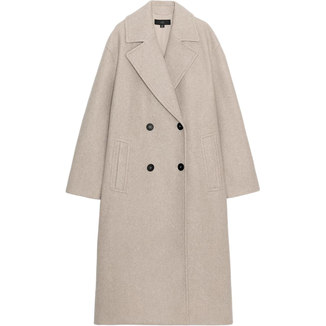 Zara мягкий свободный лацкан с длинным рукавом двубортное пальто женское