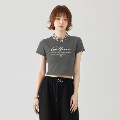 Golfcross shirin salqin ziravorlar qiz uslubi oddiy asosiy ko'p harfli logotipli bosma elkali qisqa yengli pullover yumaloq bo'yinli qisqa yengli yarim yengli ayollar futbolkasi